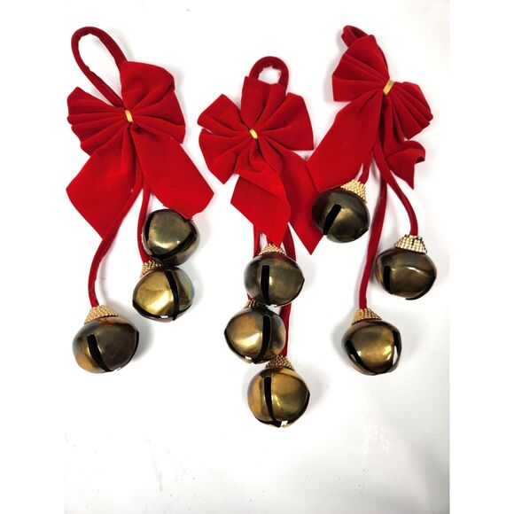 Vintage Inspired Brass Jingle Bell Door Hangers Set of 3 Bells 1.5 in. Diameter - Picture 1 of 8